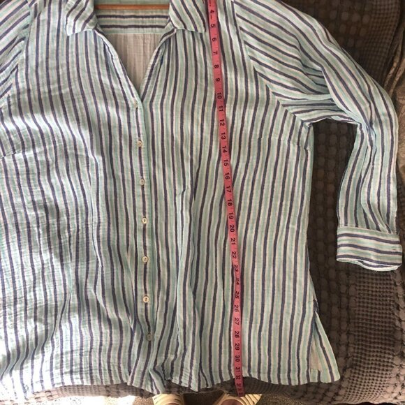 Soft Surroundings Blouse Aqua Blue Stripe Escambia Gauze Tunic Shirt Size 3X - Picture 6 of 13